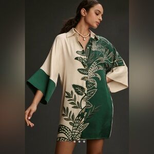 Farm Rio for Anthropologie green and cream dress